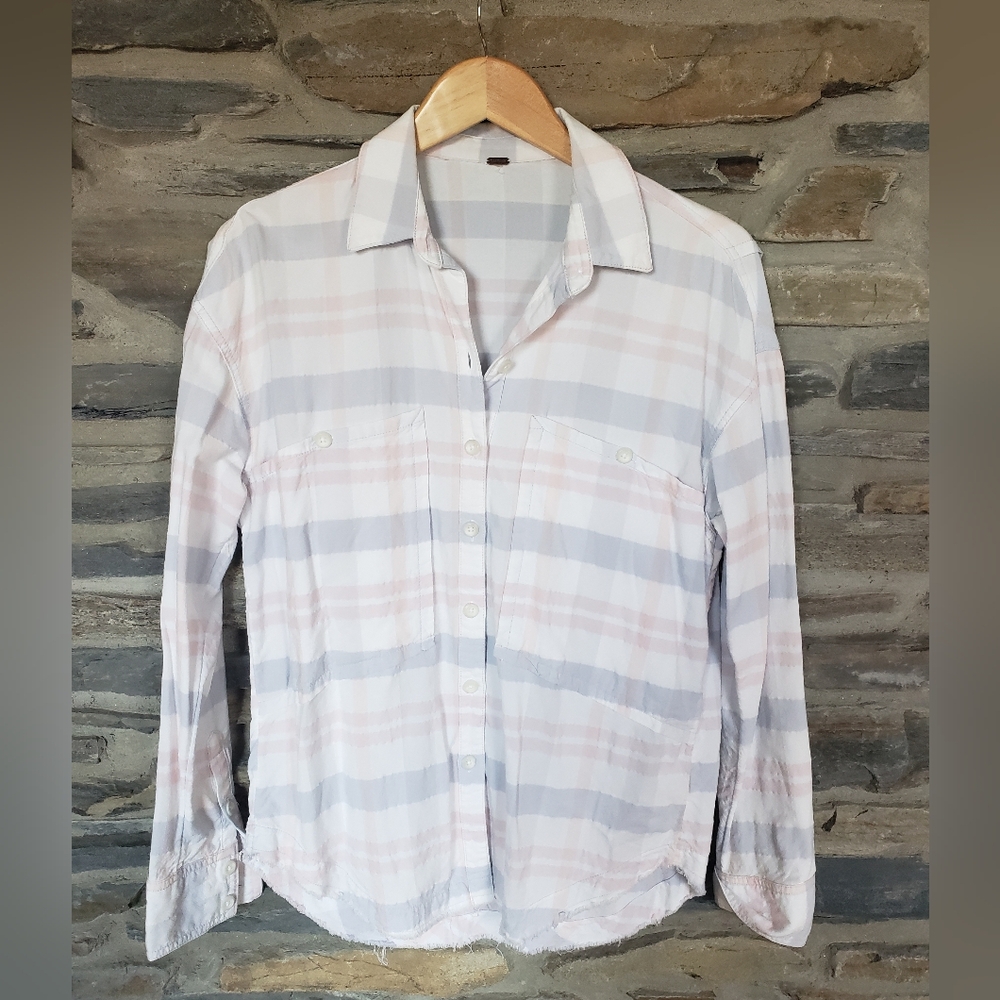 Free People Light Blue Pink Buttoned Flannel Skirt